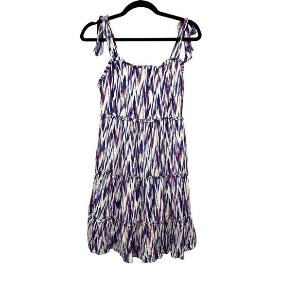 Live to be Spoiled, Size Small, White, Red, & Blue Abstract Print Tiered Dress - Picture 1 of 8